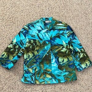 Chico's Blue and Green Leaf Print Blazer